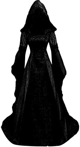 Zefotim vještice haljina za žene, Retro Srednjovjekovna renesansna kostimska haljina Cosplay preko haljine truba rukav sa kapuljačom