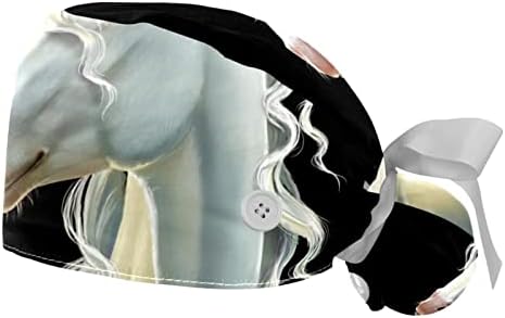 Medicinske kape za žene sa tipkama Long Hair, 2 komada podesiva radna kapa, jednorog crna