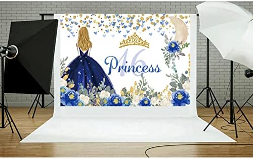 ZARROUEA 7x5ft Sweet 16. Rođendanska zabava pozadina princeza leđa u Kraljevsko plava haljina fotografija pozadina 16. rođendan dekoracije