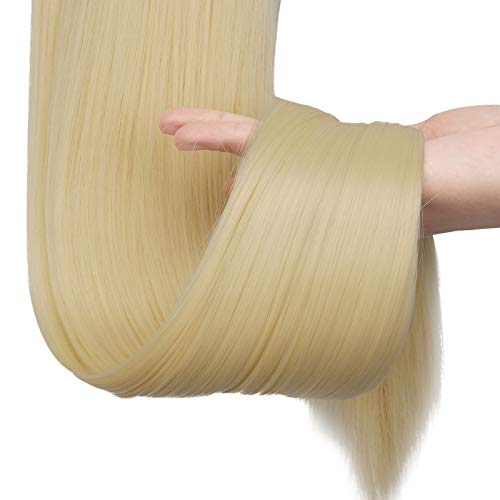 SOFEIYAN dugo ravno rep produžetak 28 inča omotajte oko rep Sintetička ekstenzija za kosu klip u rep Hairpiece za žene, Bleach Blonde