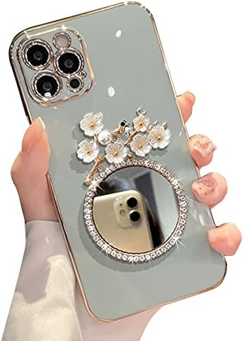Casechics Kompatibilan sa iPhoneom, sjajnim dijamantskim ogledalom šminka Bling cvjetni cvjetni branik za branik zaštita objektiva Soft Shock otporan na telefon