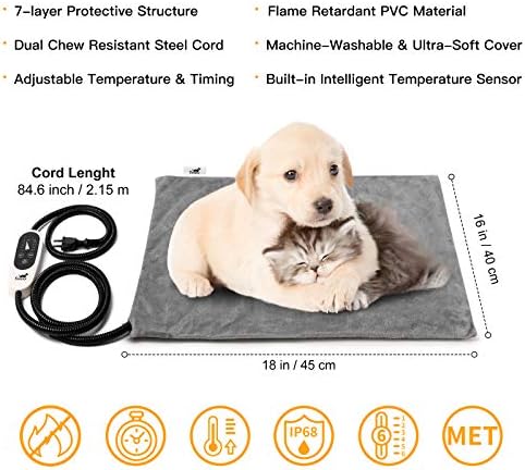 VODEY PET PET jastučić, 6 podesiva temperatura pasa za grijanje za grijanje s tajmerom, zatvoreni ljubimac za grijanje za mačke psi