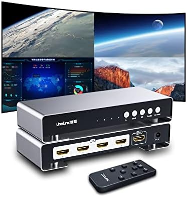 ÜnnLInk HDMI Multiviewer Switch 4x1, HDMI Quad bešavni prekidač/razdjelnik ekrana 4 u 1 Van sa IC daljinskim upravljačem, podržava