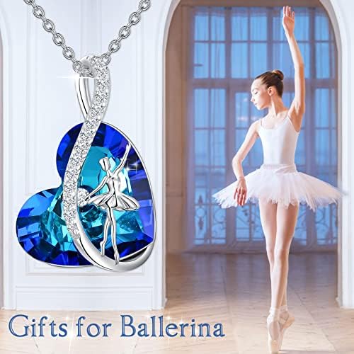 Aoboco balerina ogrlica 925 Srebra baletna plesačica Privjesak Ogrlica sa safirno plavim ljubavnim srcem Kristal, plesačica balet
