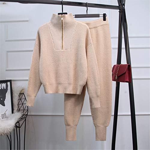 Trghsfgj Jesen Zimske žene Biserna polovina patentnih zatvarača Turtleneck Loose Comfort džemper Casual Hlače Solidna boja