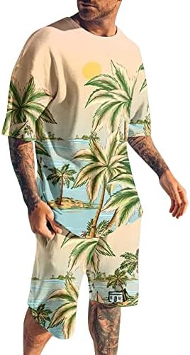 Muški ljetni casual gatlica Podešava modne majice za odmor i kratke odjeće Grafički ispis rever 2 komada odjeća