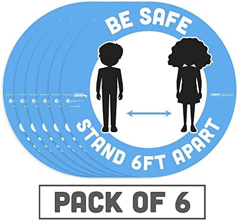 Besafe Messaging Budite sigurni, postolje 6 ft Apart, 6 pakovanja, 12 okrugli, repozicionirani vinil ul 410 certificirani prokliznuto tlocrt, obrazovni sigurnosni naljepnici