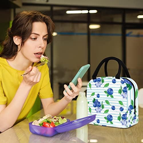 Akvarelna plava cvjetna prugasta torba za ručak izolovana kutija za ručak torba za piknik na otvorenom Školska putna posuda za hranu