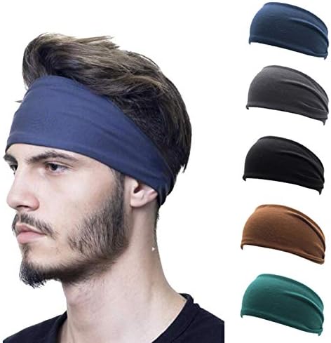 RNFENQS 5 paket muške atletske sportske trake za glavu, jednobojna rastezljiva traka za znoj za jogu za trčanje, traka za kosu koja