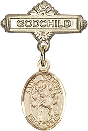 Jewels Obsession Baby Badge sa šarmom St. Felicity i iglom za značku Godchild / Zlatna bebi značka sa šarmom St. Felicity i iglom