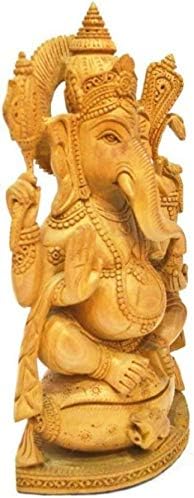 CRAFTICIA Drvena ručna rezbarena Ganesha statua sjedeći ganpati na aasan ukrasnom figurinom snimka