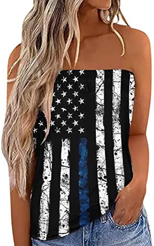 4. jula bez naramenica rezervoar za žene ljeto Casual seksi rukav Bandeau cijev Top tunika Tops SAD zastavu Tie-Dye majice