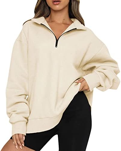 Ženska polovina zatvarača pulover prevelizirane dugih rukava Zip Preppy duksere Trendi teen Girls Y2K estetska odjeća Bež
