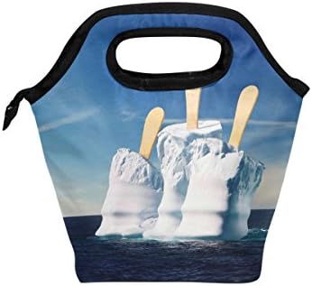 Vipsk torba za ručak za odrasle / muškarce/žene/djecu, Blue Sea Popsicles Snow Mountain kutija za ručak, vodootporna torbica za piknik na otvorenom torbica za ručak torbe za ručak sa patentnim zatvaračem, Crna