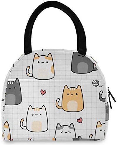 Izolovana torba za ručak za žene-slatka mačka Crtić velike nepropusne kutije za ručak sa naramenicama za rad Cooler