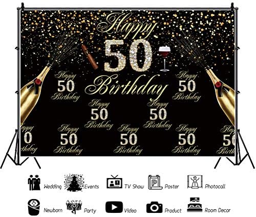 OERJU 10x8ft zlato i crno sretan 50. rođendan pozadina zlatne svjetlucave tačke šljokice sjajni dijamanti pedeset godina rođendan