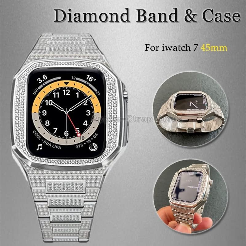 Texum Diamond Modifikacija za Apple Watch Band 7 45mm Luksuzni okvir i čelični remen za IWATCH serije 6 SE 5 4 44mm Mod komplet