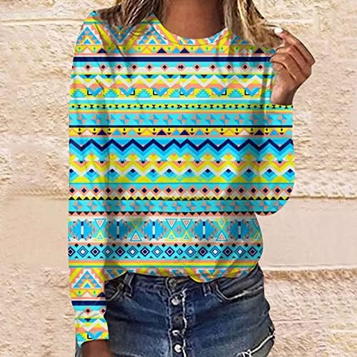 Ženske Zapadne etničke majice Vintage Aztec grafički Dugi rukav Crewneck duksevi Dressy Casual lagani vrhovi