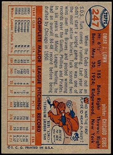 1957. topps 247 Turk Lown Chicago Cubs Nm Mumbovs