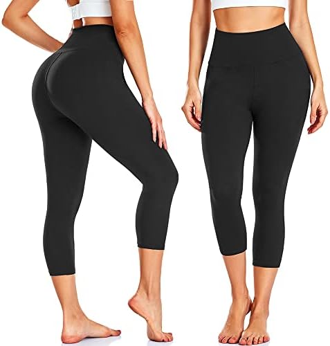 FULLSOFT 3 Pack Capri helanke za žene - Crne trening pantalone za jogu visokog struka za kontrolu stomaka