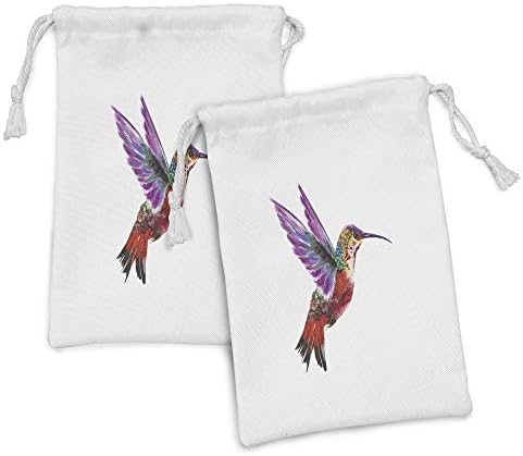 Ambesonne Hummingbird tkanina set od 2, akvaliter ilustrirani tropski egzotični leteći motiv na običnom pozadini, malu torbu za vuču