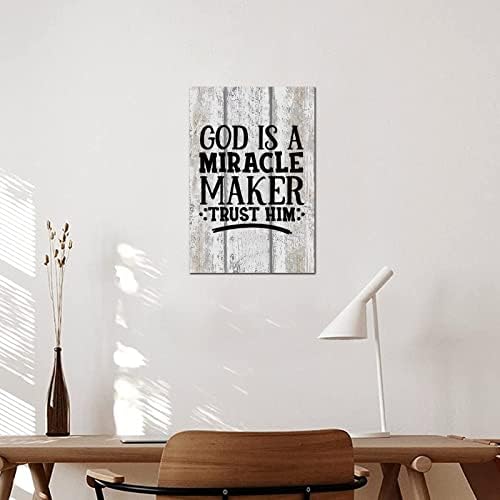 Wood znak Religijski citati Christian kaže da je Bog čudo vjere mu rustikalni čik drvena zidna viseća umjetnička ploča za dnevnu sobu
